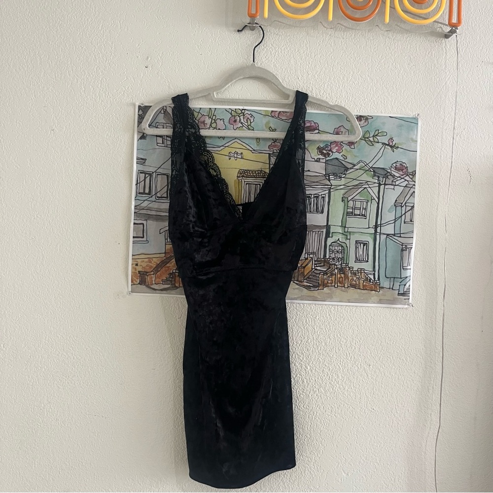 Intimately Free People Black Velvet Lace Slip Dress Size S